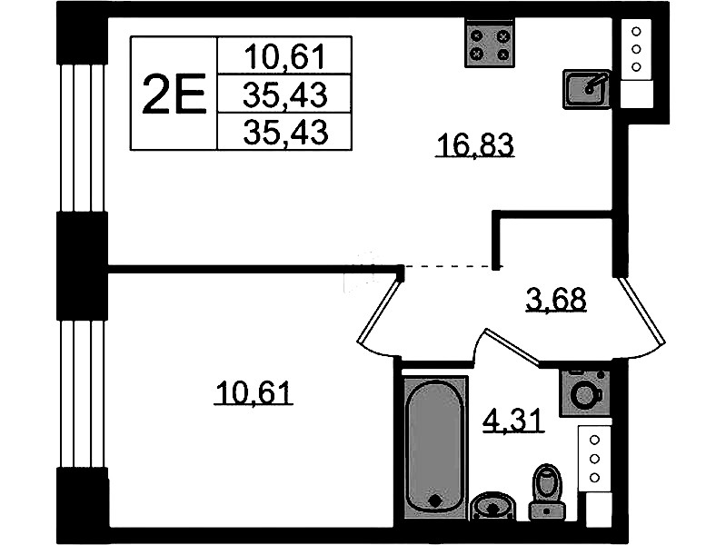 1-комнатная квартира 35.43 м², 4/5 эт., ЖК «Plus Пулковский»